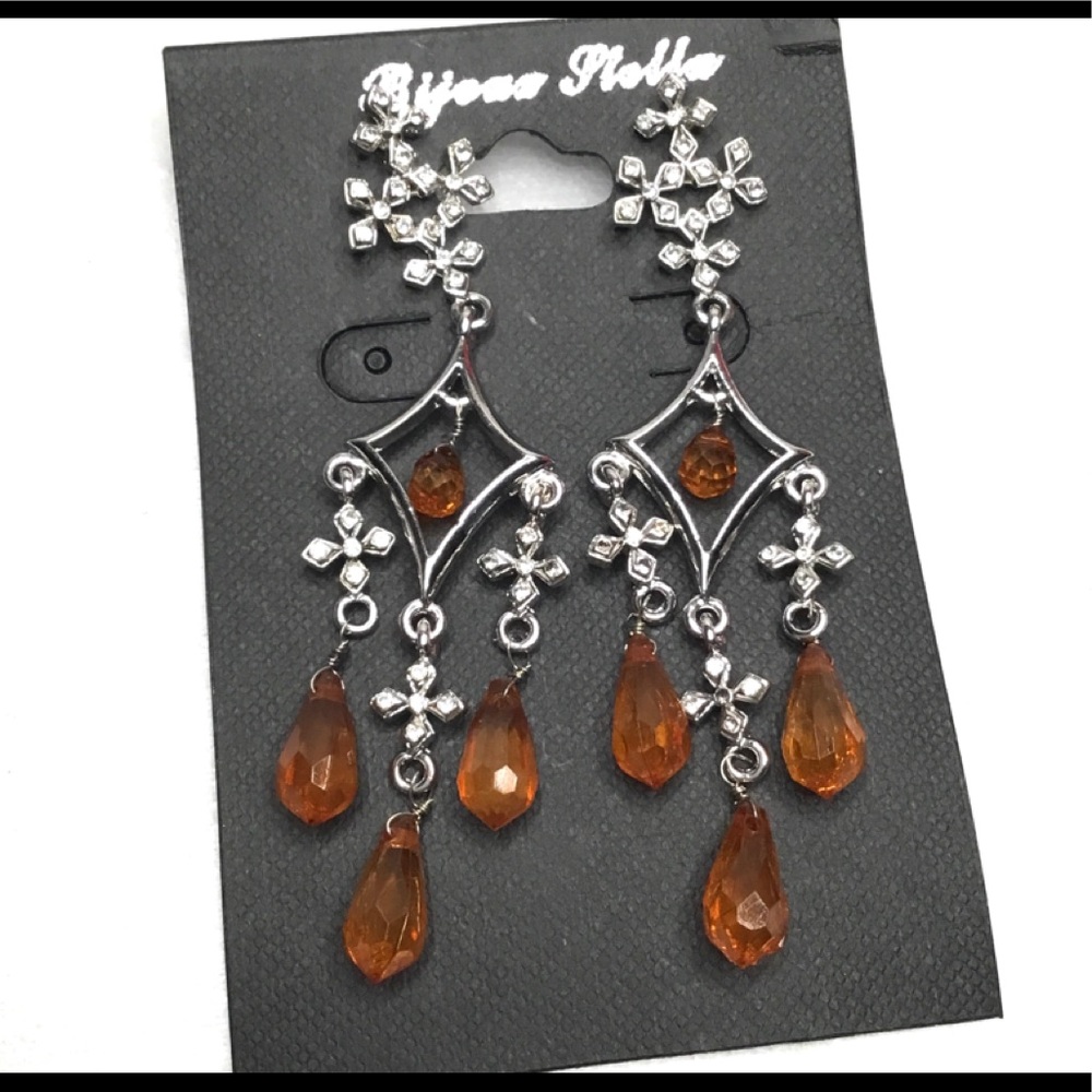 💎Bijoux Stella SilverTone Brown Chandelier Earrings
